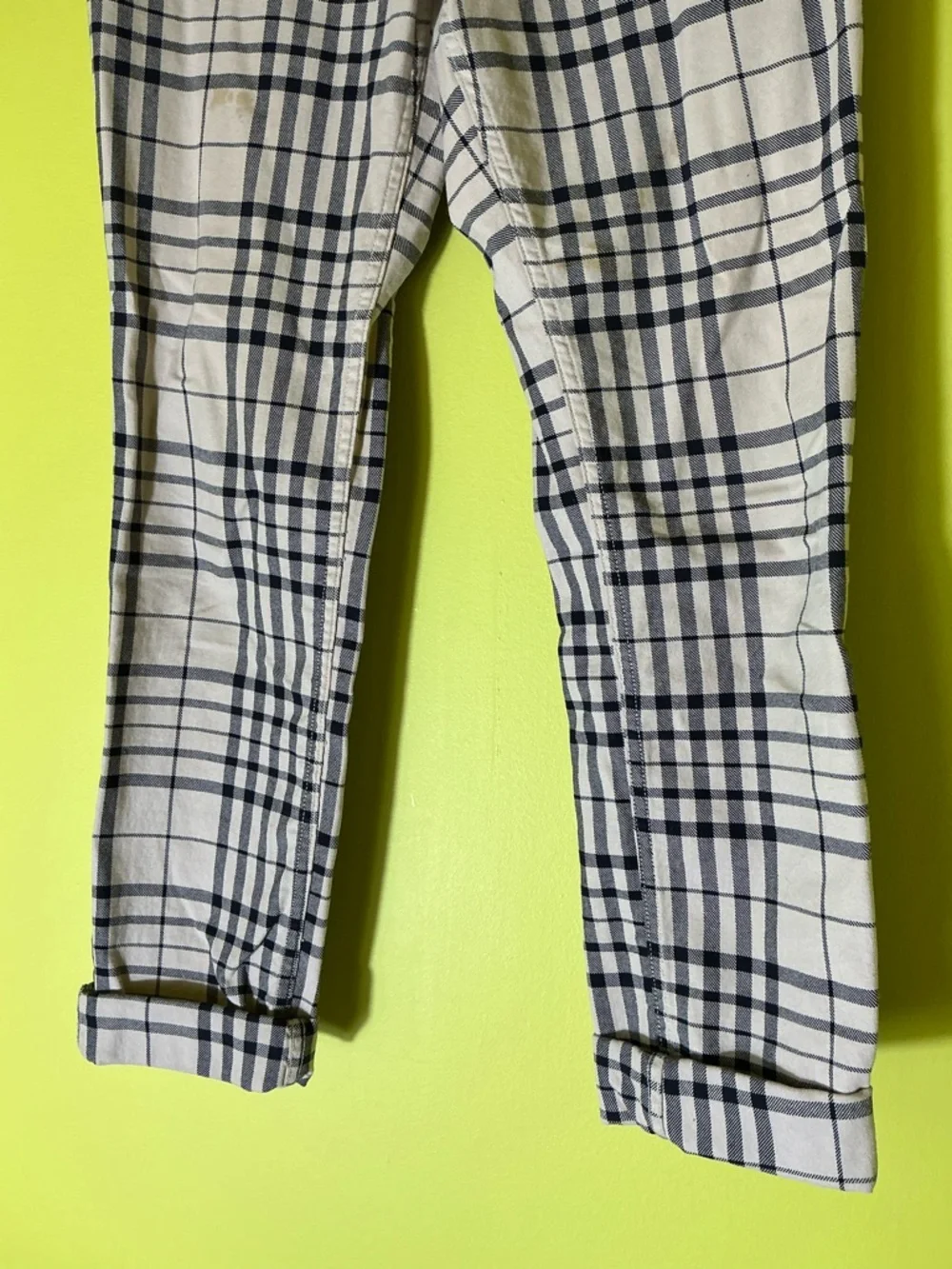 H&M Cream and Navy Plaid Skinny Jeans